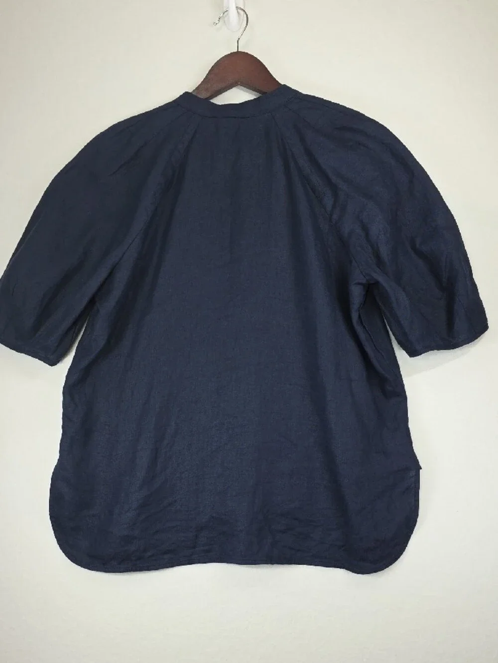 Everlane Dark Navy 100% Linen Button-Down Puff Sleeve Shirt Minimalist